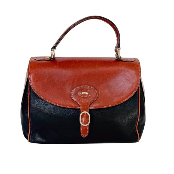 Vintage Bally Leather Handbag Purse Brown Black Classic Made in Italy Top Handle - Picture 1 of 10